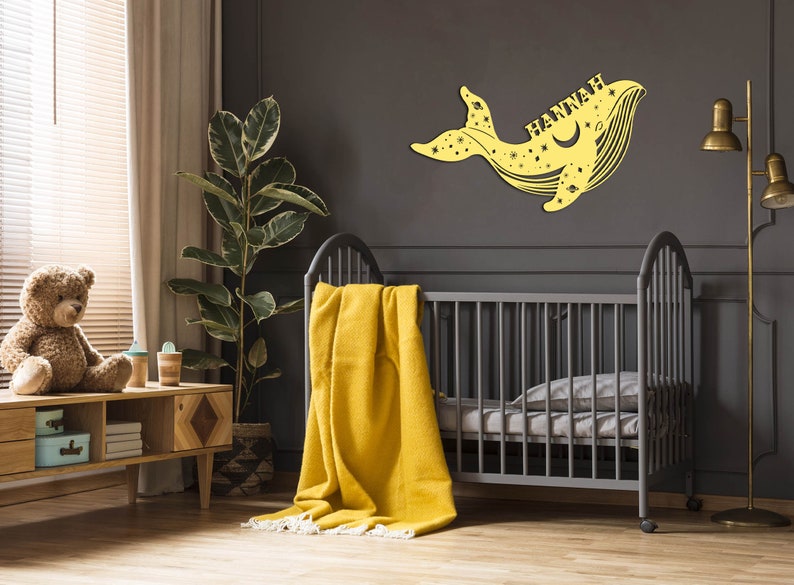 Luce notturna personalizzata Luce notturna per neonati e bambini lampada da parete in legno per ragazzi e ragazze Balena regalo decorativa a LED con il nome desiderato immagine 7