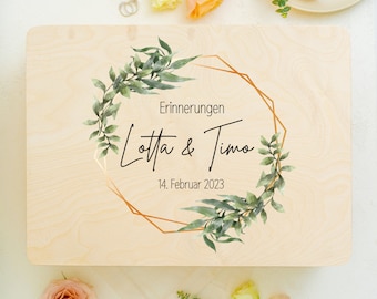 Personalized Wedding Memory Box | Wedding Gift for Married Couple, Best Man, and Groom | Keepsake for the Bride and Groom | Golden Flower Wreath