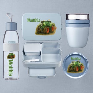 Personalized lunch box + bottle + lunch pot from Mepal | Gift for school enrollment + daycare start | Lunch box with compartments | Tractor motif