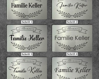 Personalisiertes Metallschild aus rostfreiem Edelstahl | Familienname + Namen der Familienmitglieder | Geschenkidee Bauherren | Familienname