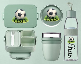 Personalisierte Brotdose Trinkflasche und Lunchpot - Mepal Bento Lunchbox, Wasserflasche und Snackpot| Fußball Motiv für Jungen und Mächen