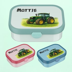 Personalized Mepal Bento lunch box | Lunch box with compartments | Gift for school enrollment + daycare start | Lunch box for school and daycare | Green tractor