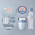 Personalisierte Brotdose Trinkflasche und Lunchpot - Mepal Bento Lunchbox, Wasserflasche und Snackpot | Regenbogen Motiv mit Namen product logo