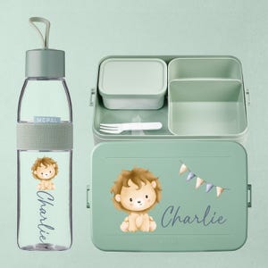 Personalized Mepal Bento Lunchbox Large with Drinking Bottle - Gift for Kindergarten Start-up or Egg Training - Lunch Box Bottle | Cute Lion | Animal Motif