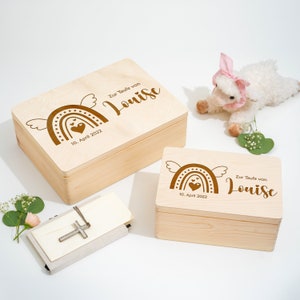 Doopcadeau voor jongens en meisjes van hout | Doop- en geboorteherinneringsdoos | Gegraveerde aandenkendoos doopdoos | Regenboog doop