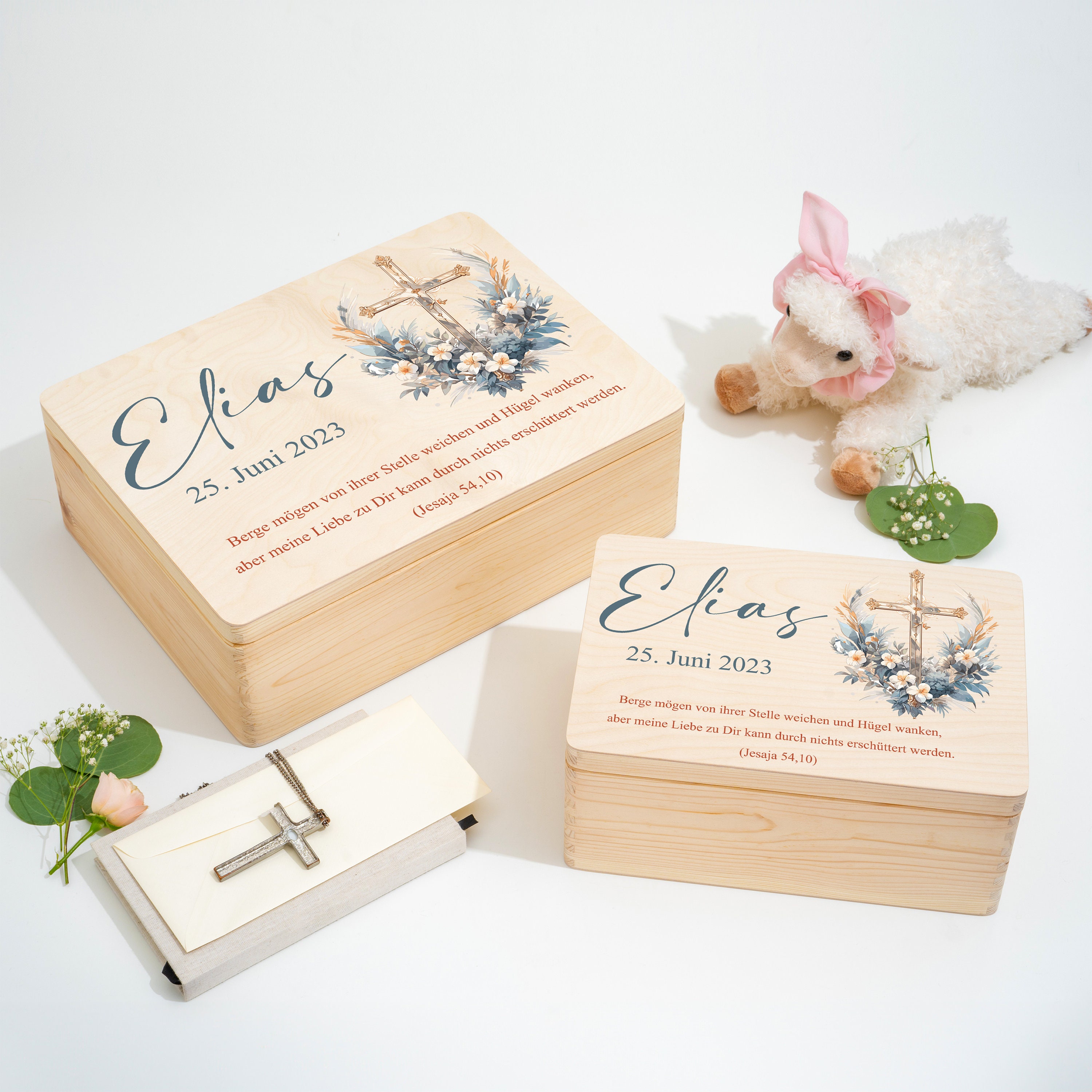 Baptism gift for boys and girls made of wood | Memory box for baptism and birth | Printed memory box | Geometric wreath