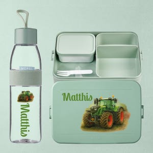 Personalized Mepal Bento lunch box + bottle | Lunch box, drinking bottle | Gift for kindergarten start | Cool green tractor