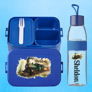 Personalized Mepal lunch box with compartments + bottle | Gift for school enrollment, daycare start | Lunch box | Set or individually | Steam locomotive train