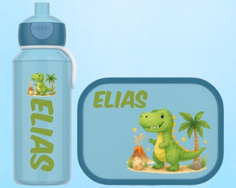 Personalisierte Mepal Bento Brotdose | Lunchbox mit Fächern | Geschenk Einschulung + Kitastart Brotbox für Schule + Kita | Dino - T Rex