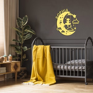 Veilleuse personnalisée Veilleuse cadeau pour bébé et enfant applique en bois pour garçons et filles balançoire lunaire avec dates de naissance Bienengelb