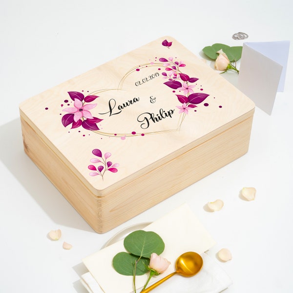 Personalized Wedding Memory Box | Wedding gift for married couples, groomsmen Keepsake newlyweds | Beautiful floral wreath