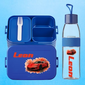 Personalized lunch box and bottle from Mepal | Lunch box with compartments | School enrollment gift | Cool racing car sports car