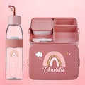 Personalisierte Mepal Bento Lunchbox Large mit Trinkflasche - Geschenk zum Kitastart Eischulung | Teddy Regenbogen Motiv mit Namen + Herzen product logo