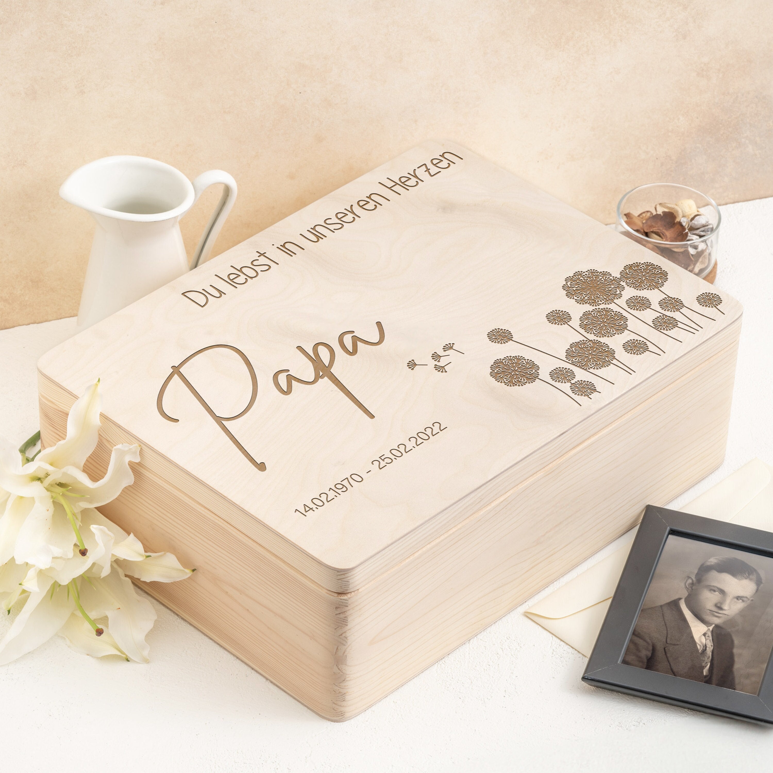 Boîte souvenir souvenir personnalisée | Cadeau de deuil personnalisable |  Boîte à cartes avec joint magnétique et ruban | Nom personnalisé Date | 28