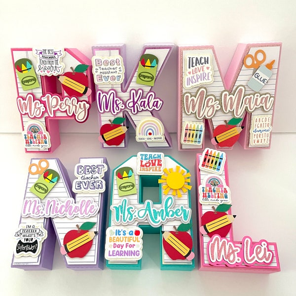 Teacher Gifts 3D Letter | Personalized Teacher Gifts | Teacher Appreciation Gift | School Staff Gifts | Teacher Classroom Desk Decor