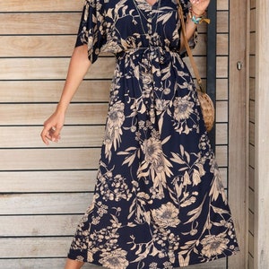 Flower Printed Half Sleeved Maxi Dress-Attractive Casual Dress-Boho Wear Womens Dress