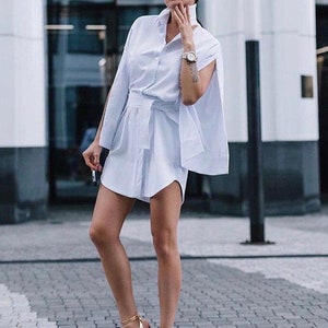 White Long Sleeved Button up Shirt Dress-colaared Attractive - Etsy