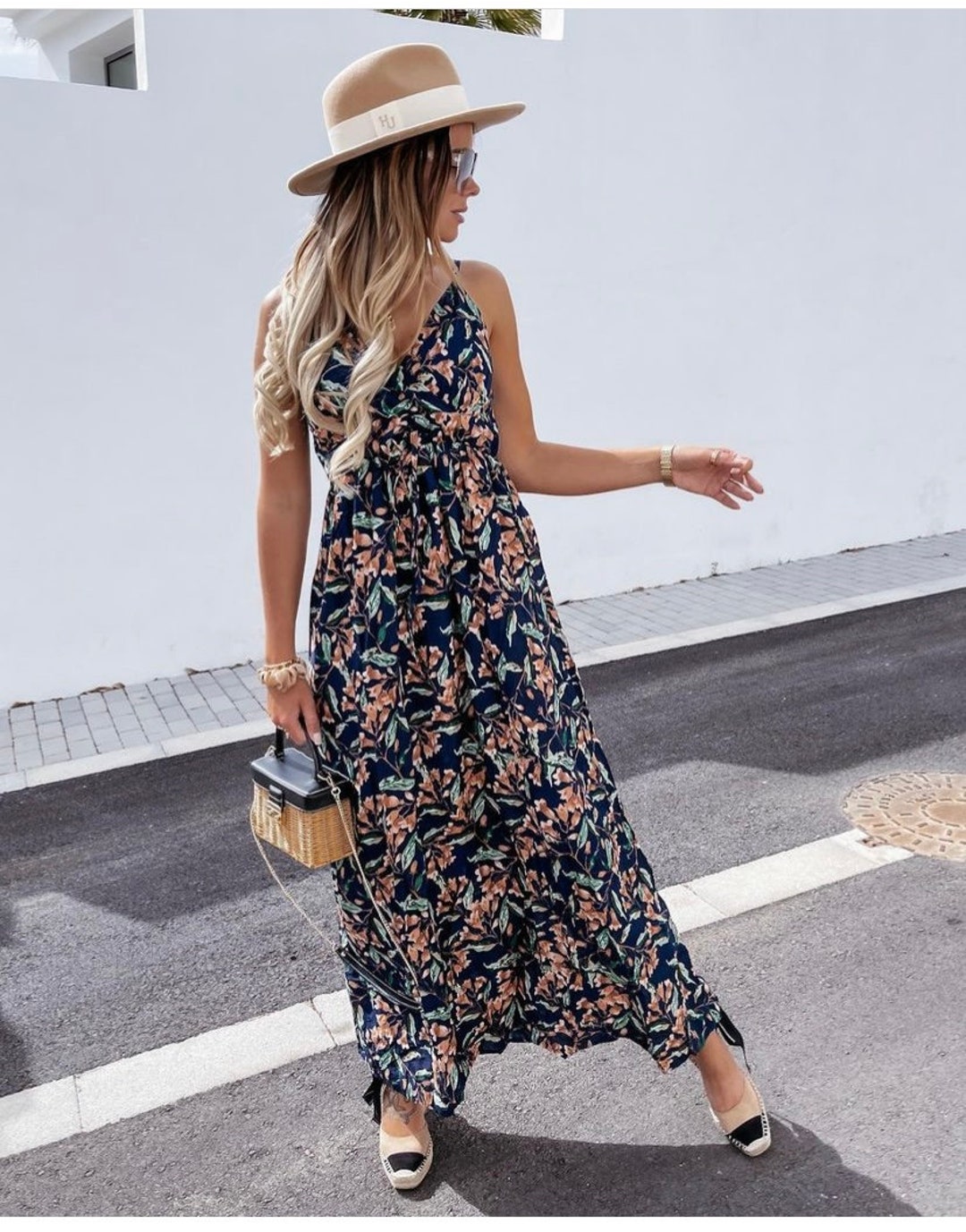 Flower Printed Sleeveless V-neck Maxi Dress-attractive Casual - Etsy