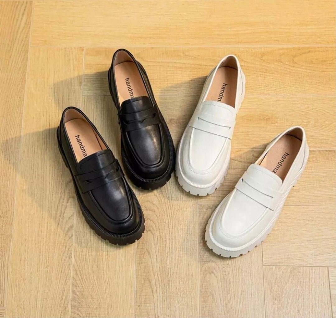 Leather Platform Loafers Black Loaners White Loafers Trendy - Etsy
