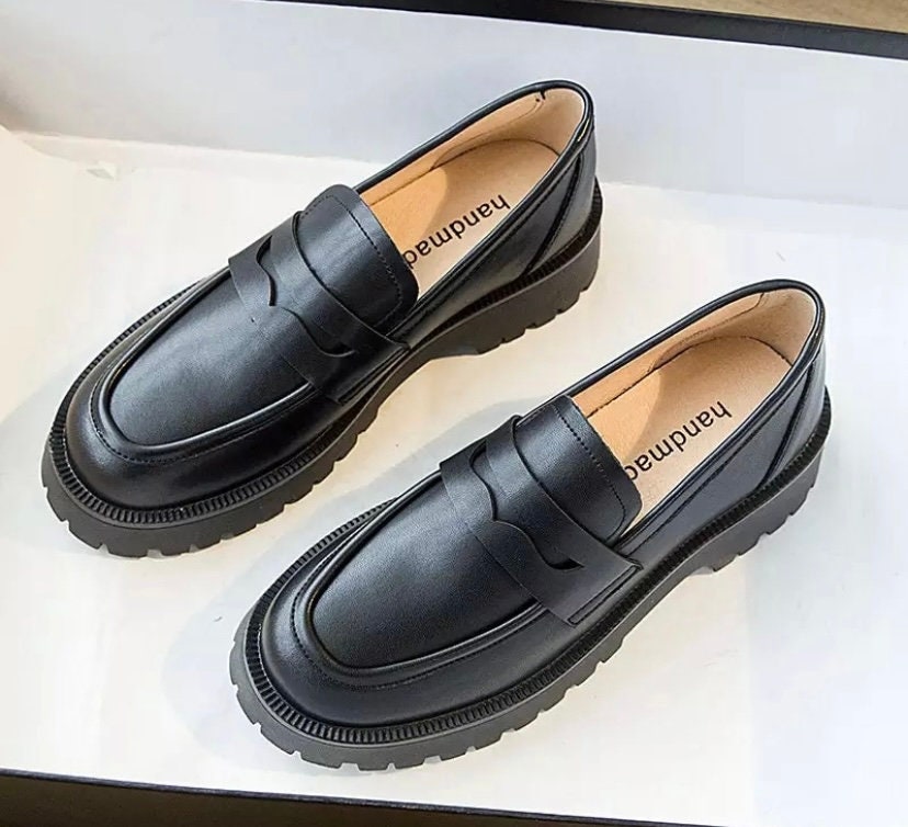 Leather Platform Loafers Black Loaners White Loafers Trendy - Etsy