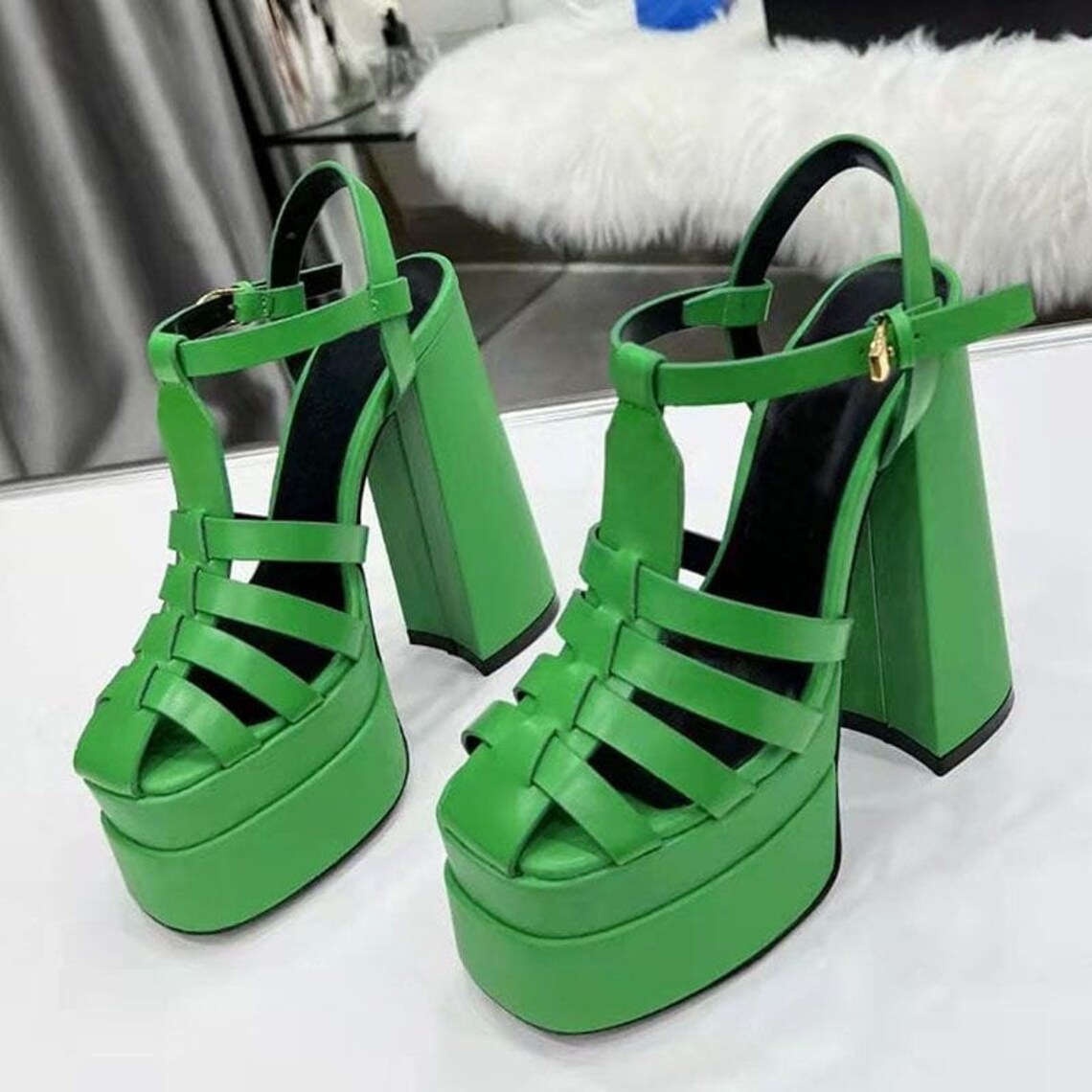 High Platform Leather Shoes High Heels Trendy Shoes Etsy