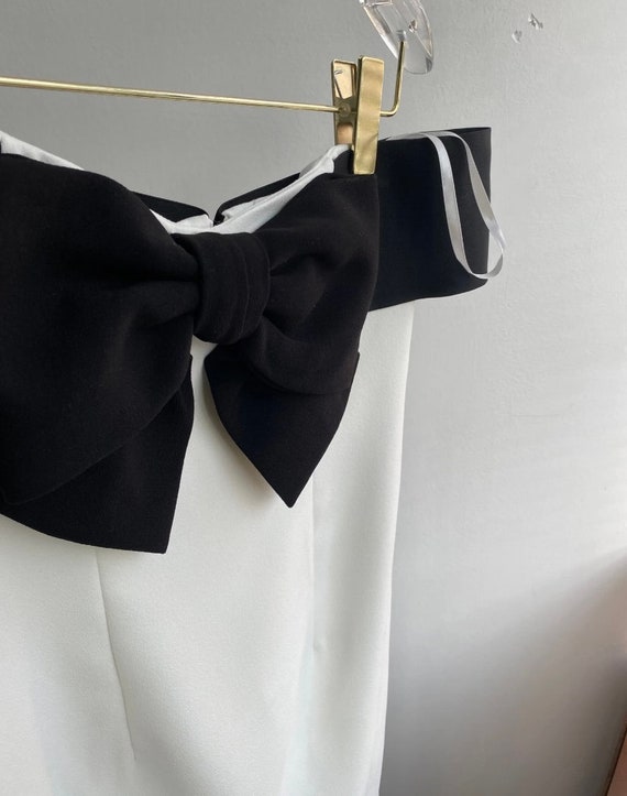 White Dress With Black Bow Classy Dress - Etsy
