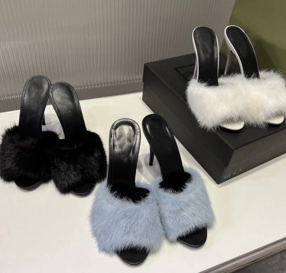 Fluffy Heel Slippers High Heels Furry Shoes Fuzzy Shoes - Etsy