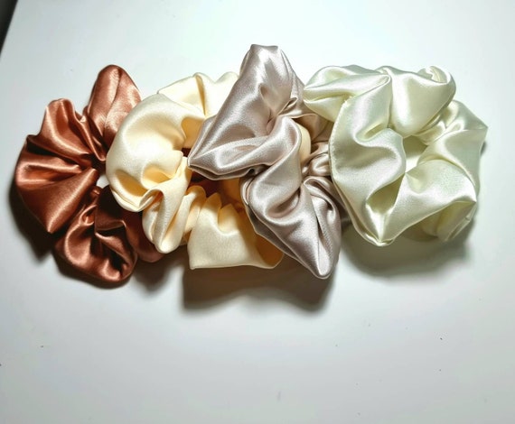Neutral Toned Scrunchie Collection Neutral Silk Satin Scrunchie Set | Handmade Luxurious Hair  main image 2