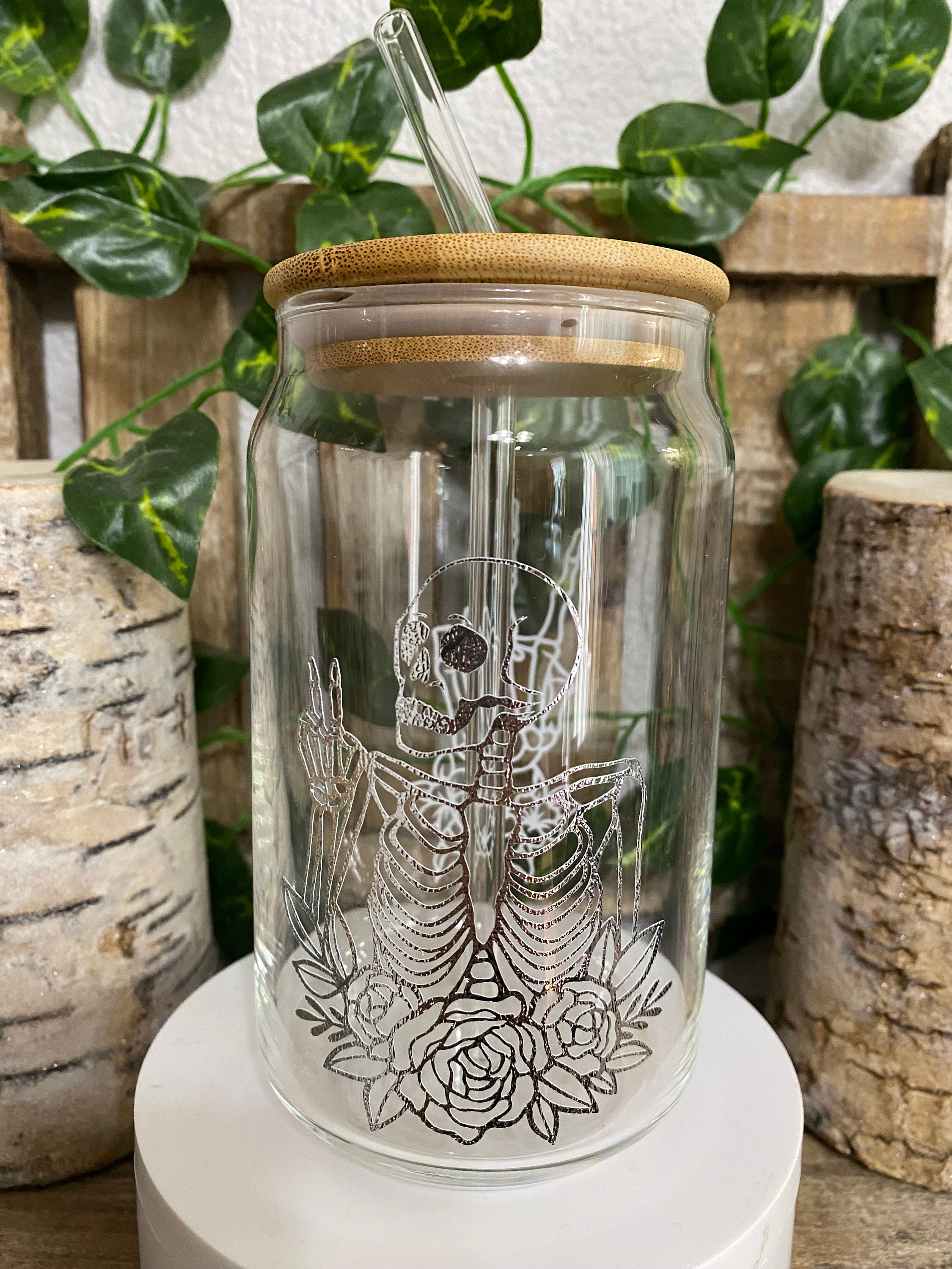 Skeleton Peace Beer Can Glass with Lid and Straw – Bella Vita Jewelry