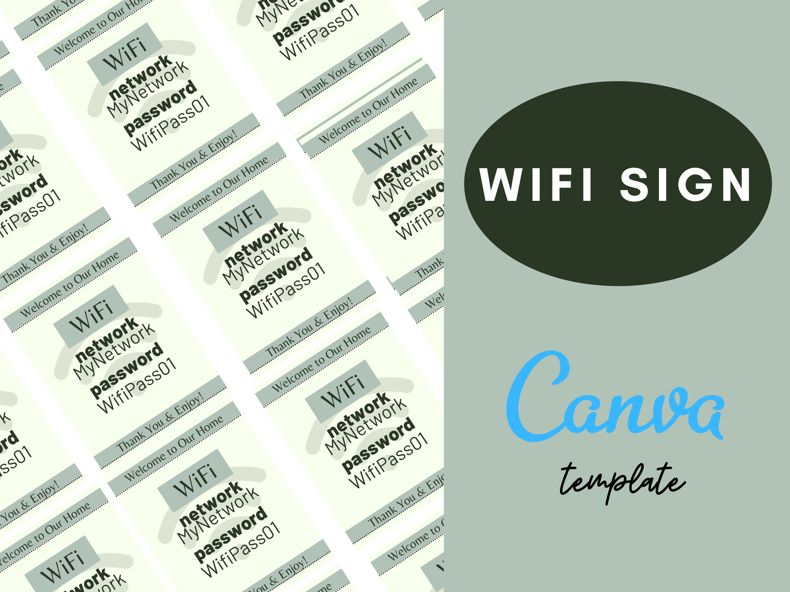 CHIC WIFI SIGN Guest Info Welcome Sign Canva Template - Etsy