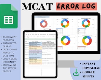 Ultimatives MCAT-Fehlerprotokoll, Google Sheets, Digitale Studien-Tracker-Kalkulationstabelle, MCAT-Organisation und dynamische Statistiken