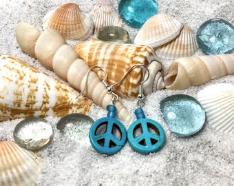 Turquoise Peace Earrings with Frosted Glass Accent Beads