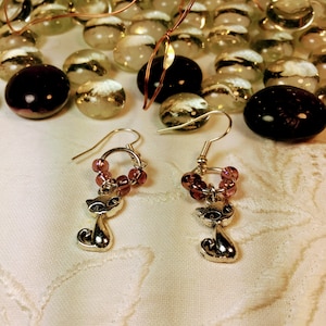 Kitty  Cat Purple beaded Dangling Earrings