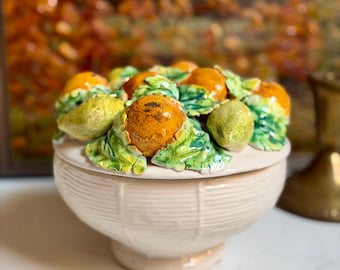 Tarro topiario vintage estilo mayólica italiana con tapa de limón y naranja