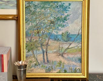 Pintura paisajística antigua al pastel firmada por P. Townsend, 1922.