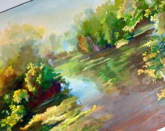 vintage painterly lagoon oil painting on board