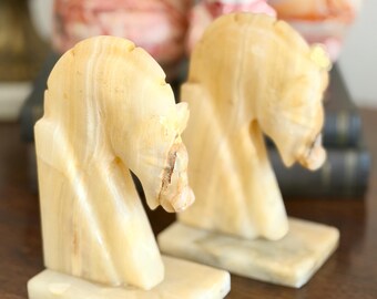 vintage onyx horse head bookends with matte finish