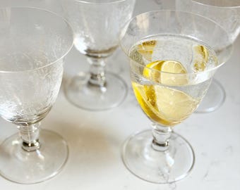 set of 4 vintage etched crystal water goblets