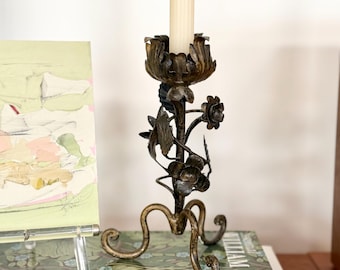 vintage black and gold toleware candlestick