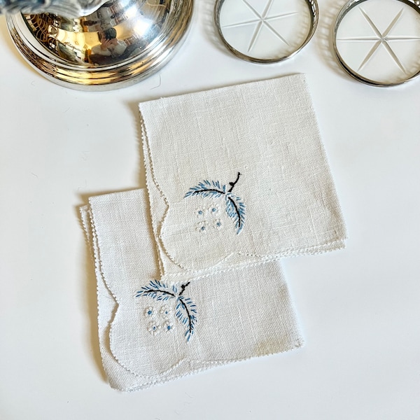 Vintage pair of blue and white cocktail napkins