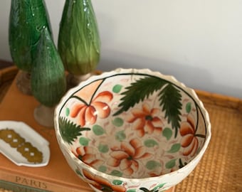 antique hand-painted French style faience scalloped pedestal bowl