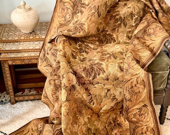 antique French Aubusson verdure tapestry in brown tones