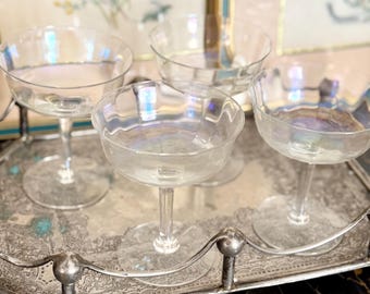 Juego vintage de 4 copas iridiscentes