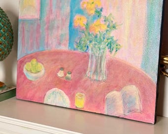 Pink Table by Ellen Lyle Morehouse acrylic painting on canvas