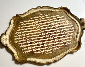 Bandeja florentina vintage grande con detalles rosas