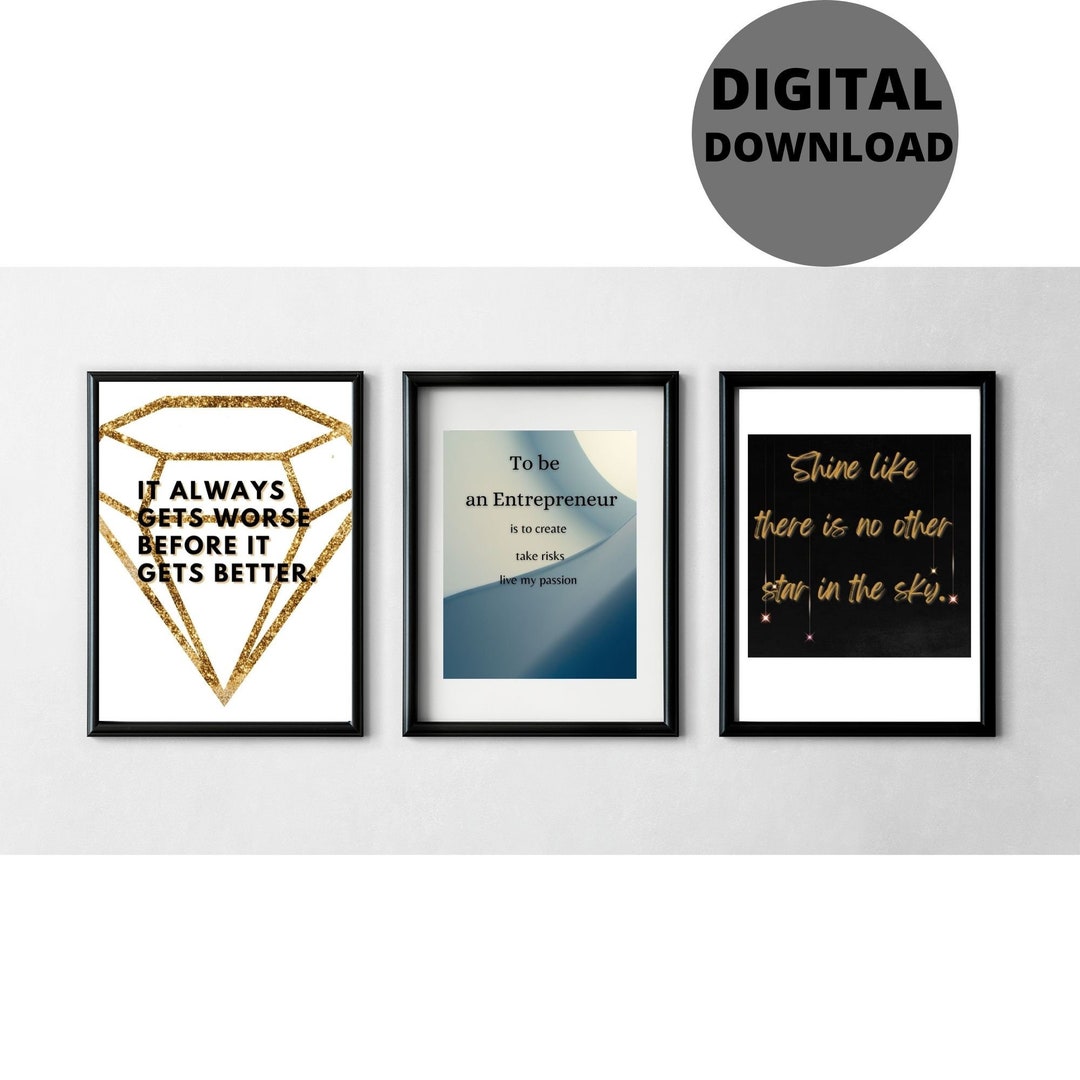 Motivational Wall Art Set of 3, Printable Wall Art, Life Quotes