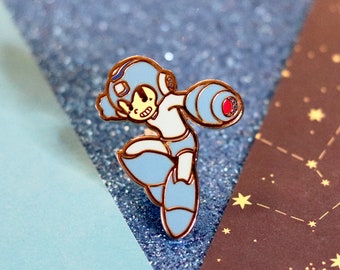 Classic Megaman Enamel Pin, Silver, Gift Idea, Birthday, Valentines Day, For Friend, Surprise, Cute, present, Anime, manga fan