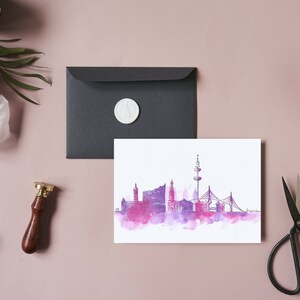 10er Set Grußkarte mit der Hamburger Skyline