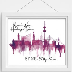 personalisiertes Bild zur Geburt - Hamburger Deern - Hamburg Bild mit Geburtsdaten