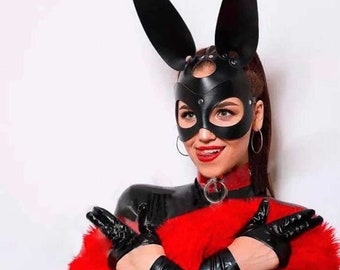 Cosplay Konijn Kunstleer Masker Aankleden Hoofddeksel Bondage Masquerade Party Rollenspel Cosplay